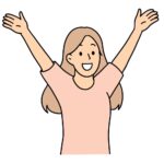 両手を上げて喜ぶ女性のイラスト
