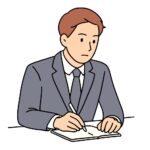 真剣にメモを取る男性のシンプルなフリーイラスト
